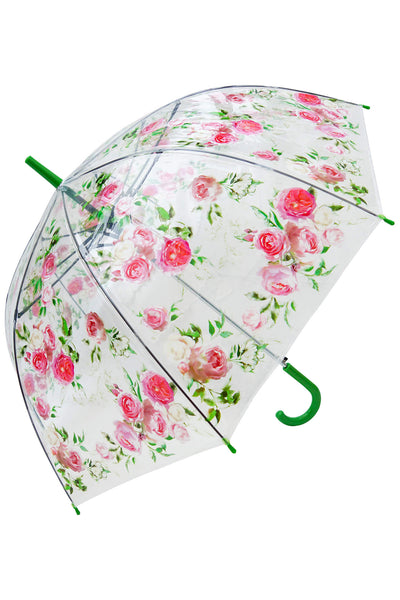 Blooms Of London Pink Roses Print Transparent Umbrella - Norman & Vera Garden Emporium