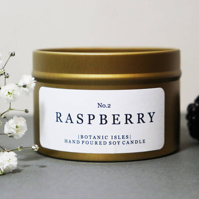 Botanic Isles No. 2 Raspberry Hand Poured Soy Candle In Gold Tin - Norman & Vera Garden Emporium