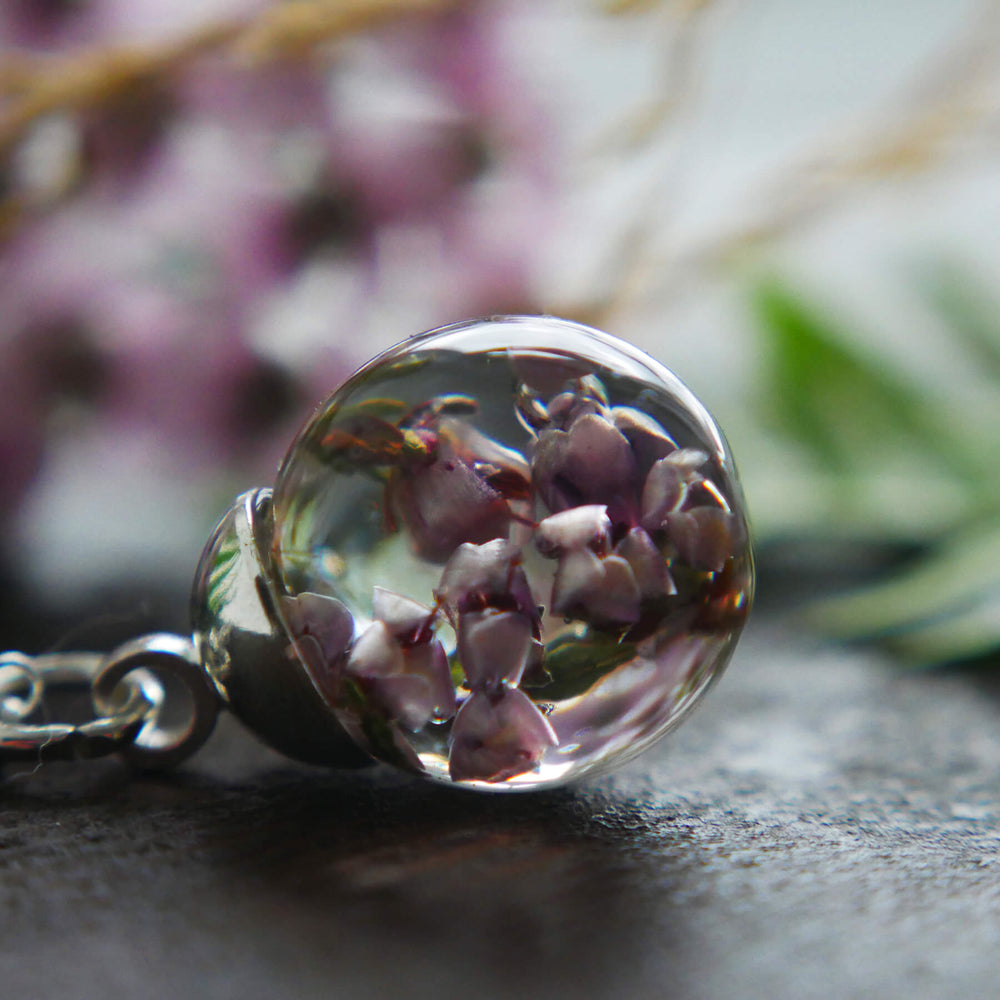 Botanic Isles Highland Heather Sterling Silver Large Sphere Necklace - Norman & Vera Garden Emporium