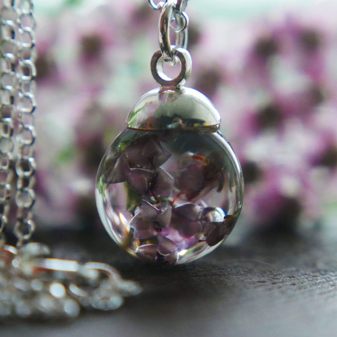 Botanic Isles Highland Heather Sterling Silver Large Sphere Necklace - Norman & Vera Garden Emporium