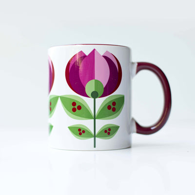 Mod Lounge Maroon Tulip Flower Mug - Norman & Vera Garden Emporium
