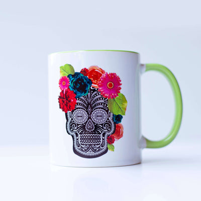 Mod Lounge Floral Skull Lime Mug - Norman & Vera Garden Emporium