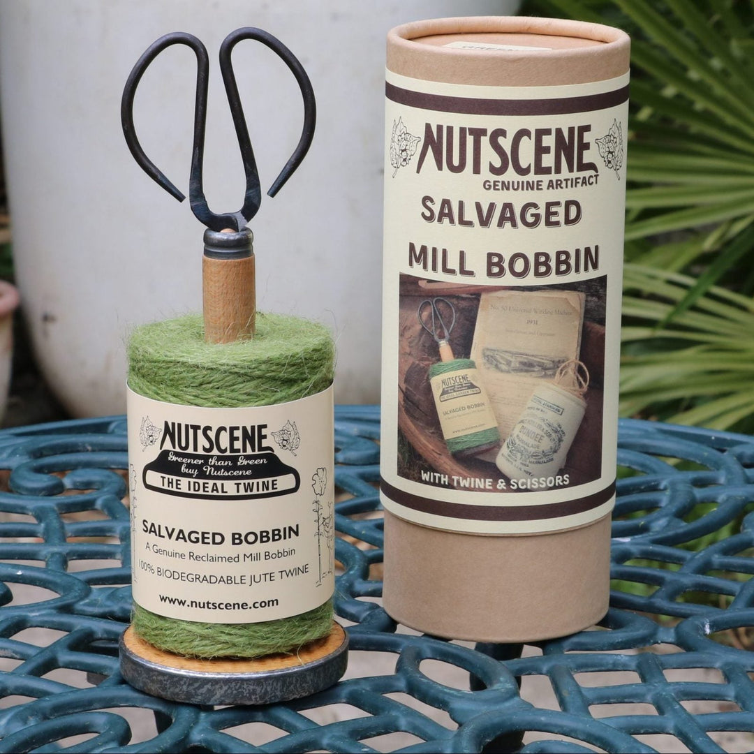 Nutscene Salvaged Mill Bobbin with Twine and Scissors - Norman & Vera Garden Emporium